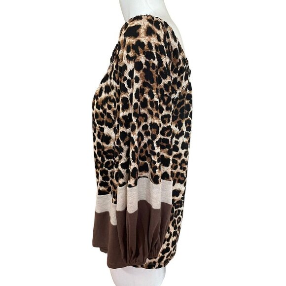 Entro Off Shoulder Tunic Top Women's Size X-Large Brown Black Animal Print - Picture 3 of 7
